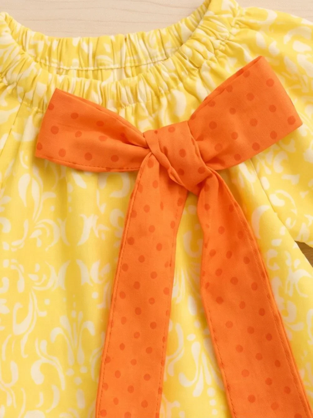 Pumpkin Bow Adorable Cotton Long Sleeve Fall Dress